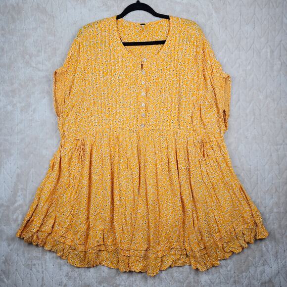 Free People Sun Dress Small One Fine Day Floral Oversized Ditzy Boho Preppy - Picture 1 of 8
